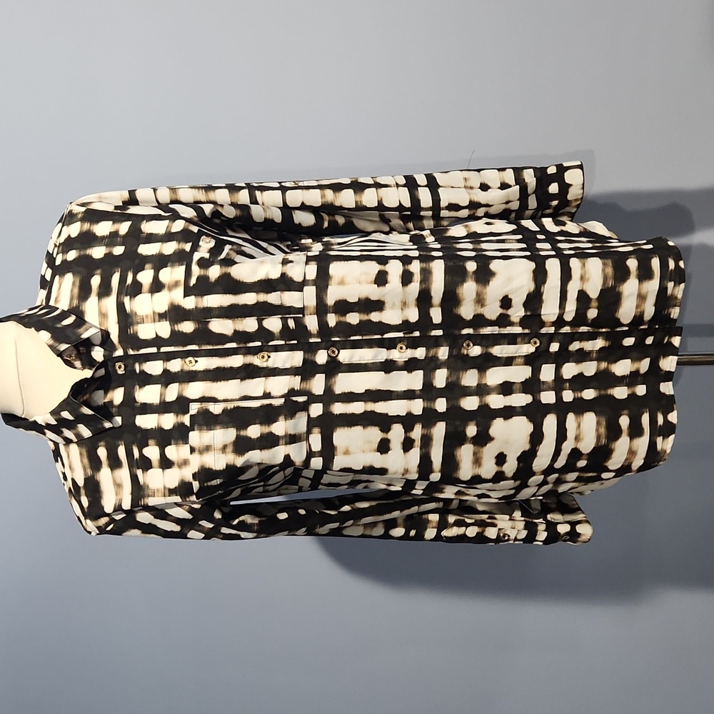 Calvin Klein tunic length patterned button down blouse medium